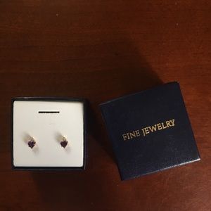 Small purple amethyst gold earrings